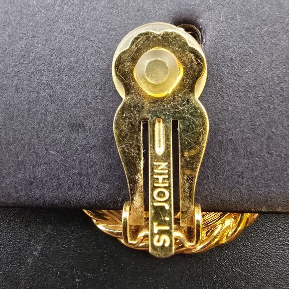 St. Johns Vintage Gold Tone Clip Earrings Coin-Like Twisted Rope Edge Elegant - Picture 6 of 10